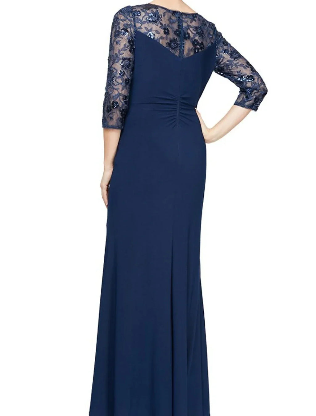 Sheath / Column Mother of the Bride Dress Wedding Guest Elegant Jewel Neck Ankle Length 3/4 Length Sleeve with Split Front Ruching