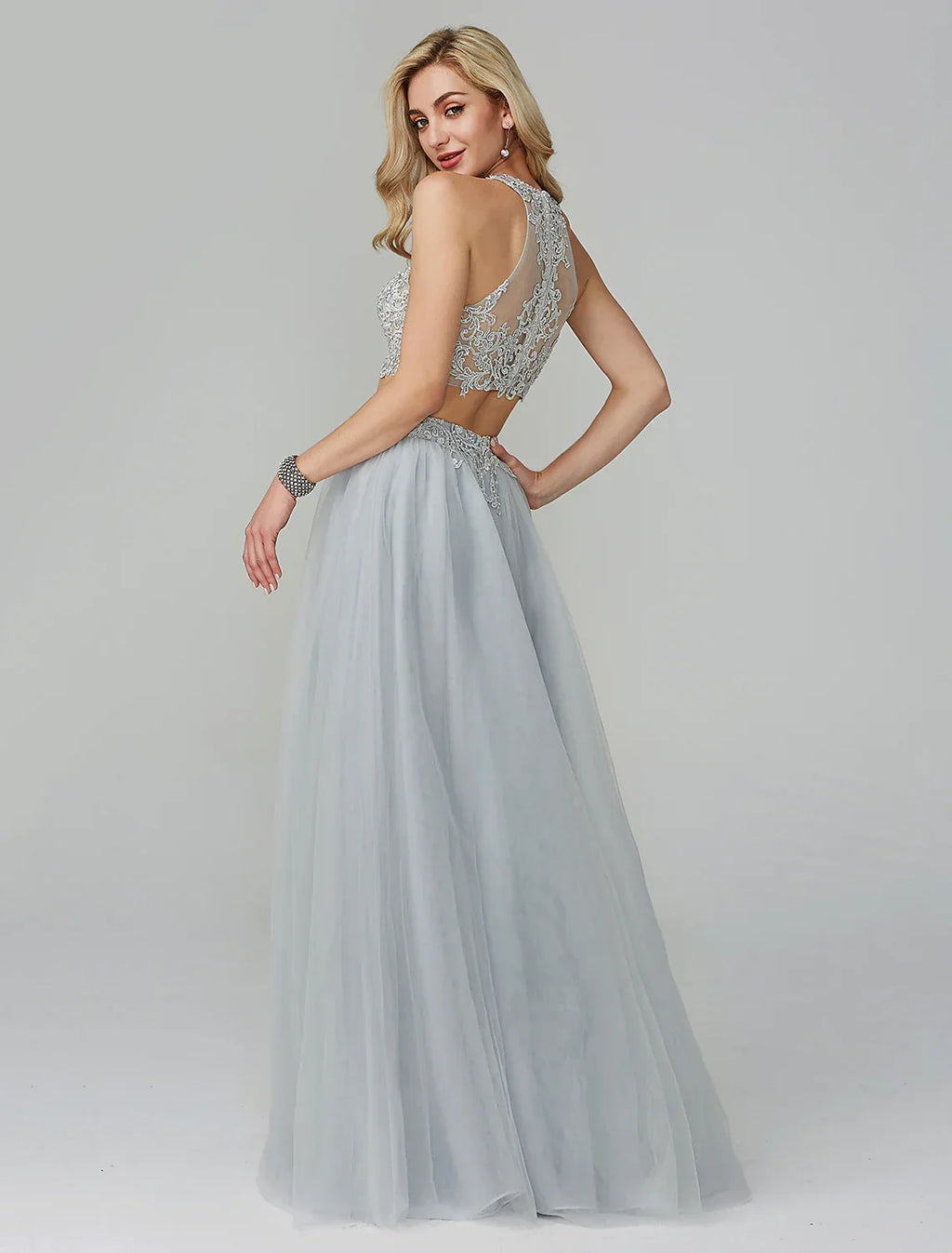 Two Piece Prom Formal Evening Dress Sleeveless Floor Length