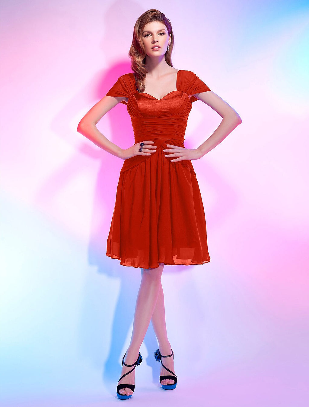 Homecoming Knee Length Short Sleeve Sweetheart with Draping