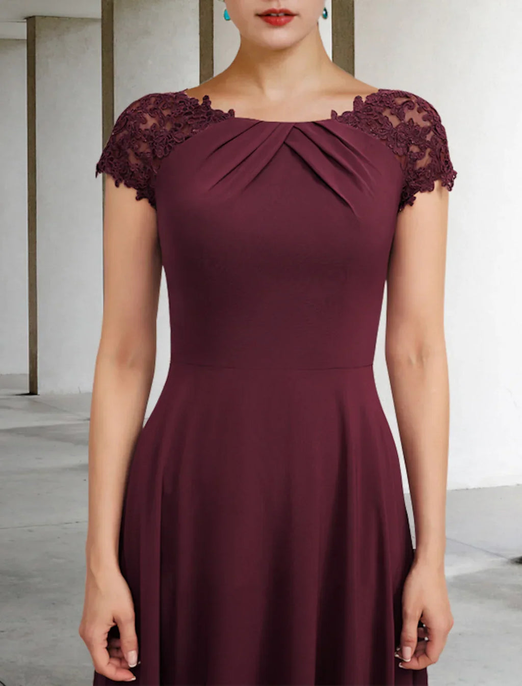 Mother of the Bride Dress Elegant Floor Length Short Sleeve Appliques Ruching