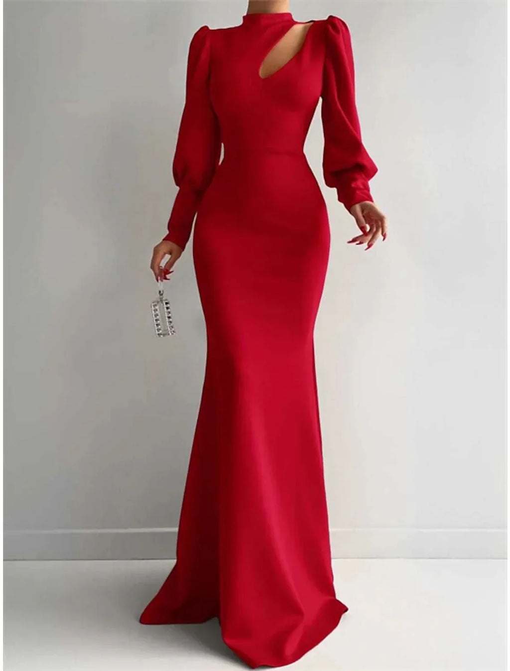 Green Mermaid Evening Gown Elegant Dress Formal Christmas Red Dress Sweep / Brush Train Long Sleeve High Neck with Ruched