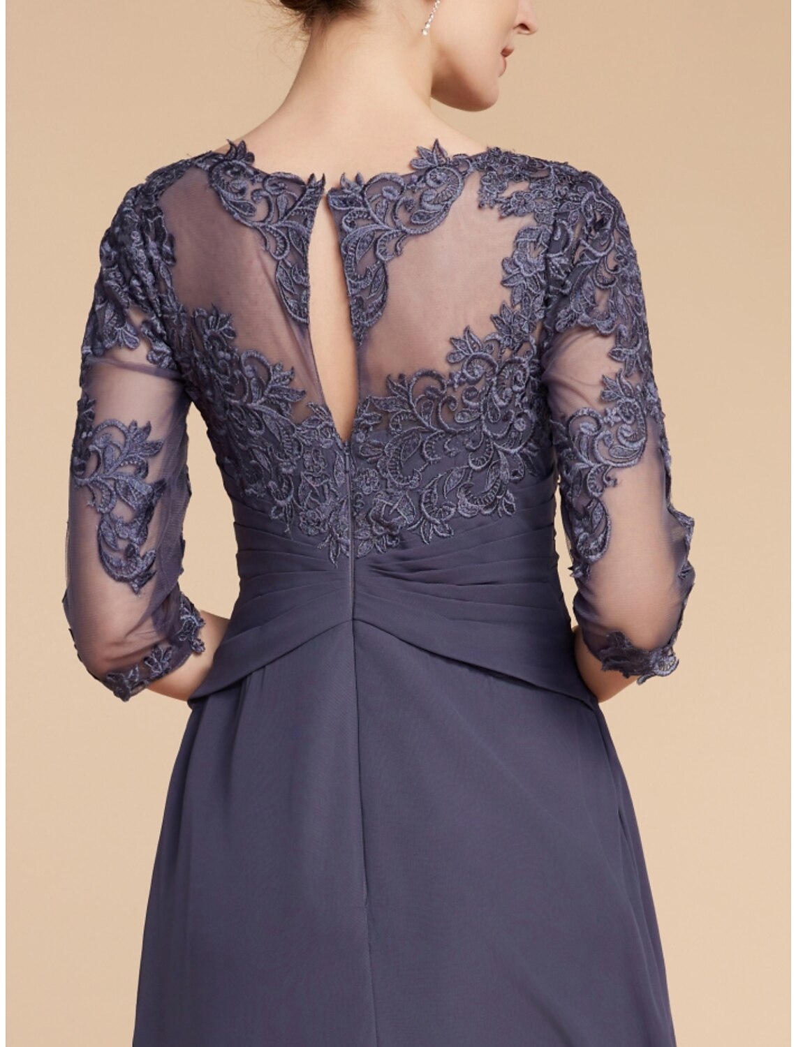 Mother of the Bride Dress Wedding Guest Elegant Scoop Neck Ankle Length 3/4 Length Sleeve with Ruching