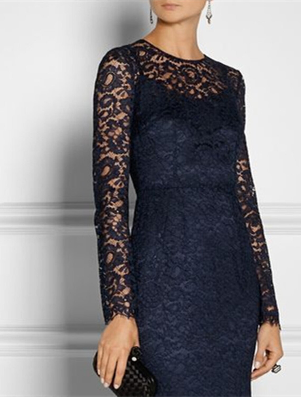 Mermaid / Trumpet Mother of the Bride Dress Wedding Guest Simple Elegant Jewel Neck Floor Length Long Sleeve No with Appliques Solid Color