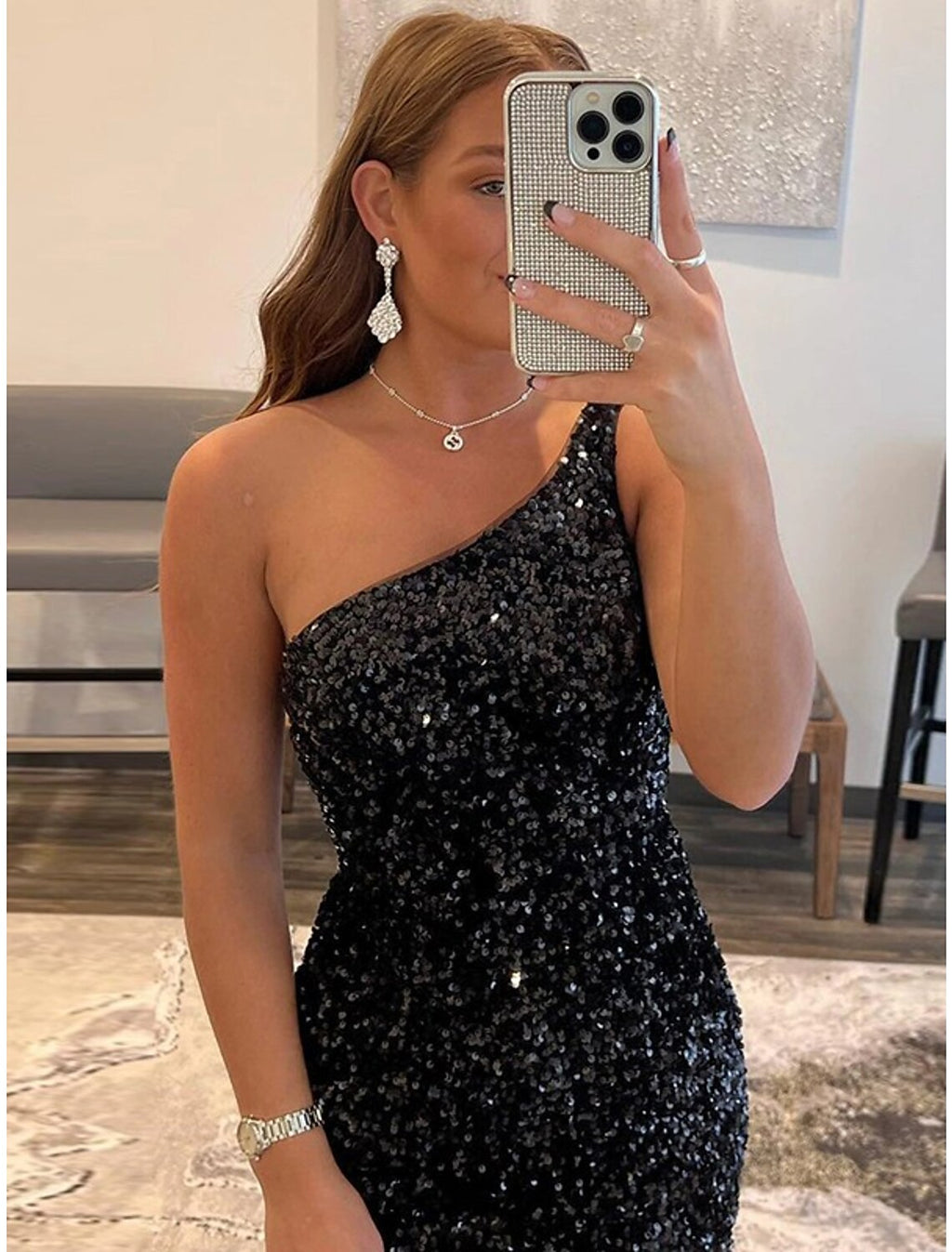 Black Mermaid / Trumpet Homecoming Dresses Little Dress Dress Graduation Cocktail Party Short / Mini Sleeveless One Shoulder