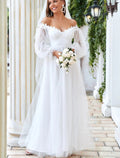 Beach Wedding Dresses Floor Length A-Line Long Sleeve Off Shoulder