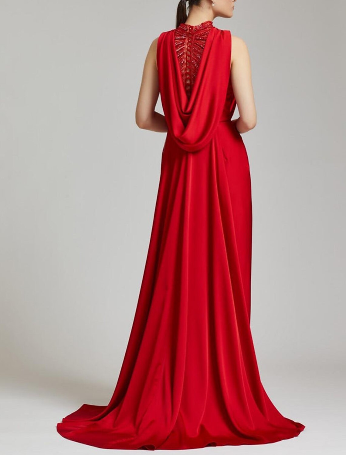 Mermaid / Trumpet Evening Gown Elegant Dress Formal Christmas Court Train Sleeveless Cowl Neck with Ruched Slit