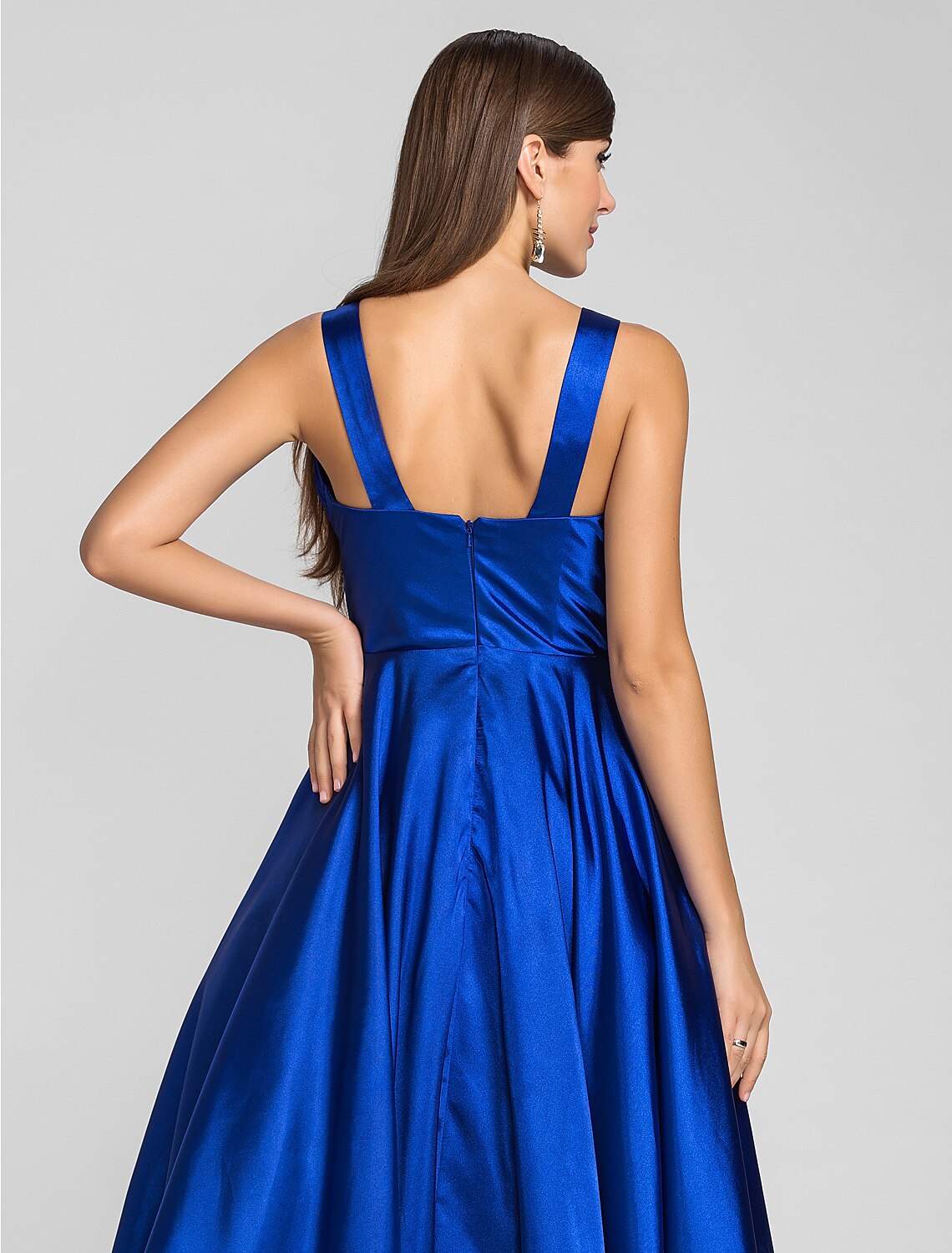 Minimalist Dress Wedding Guest Tea Length Sleeveless Square Neck with Criss Cross