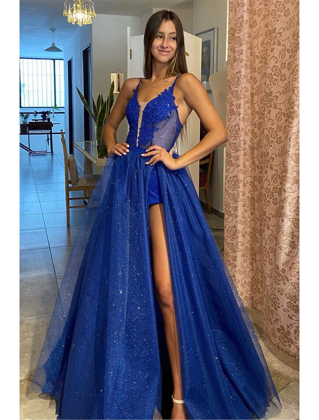Sexy Dress Formal Sleeveless V Neck Backless with Pleats Appliques
