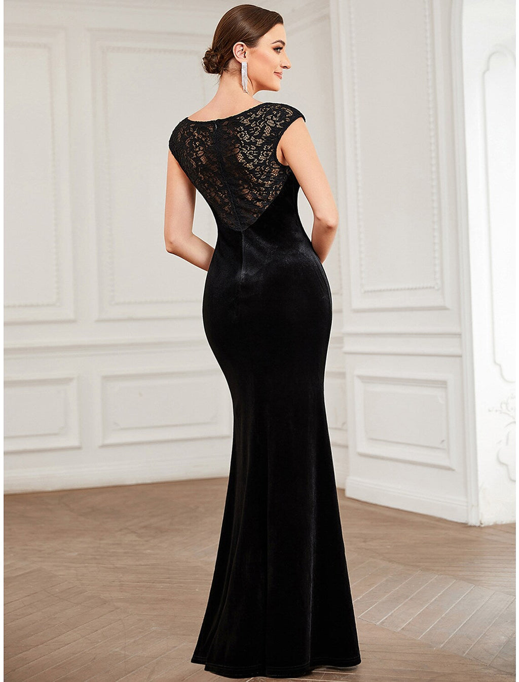 Evening Gown Elegant Dress Formal Floor Length Short Sleeve Insert
