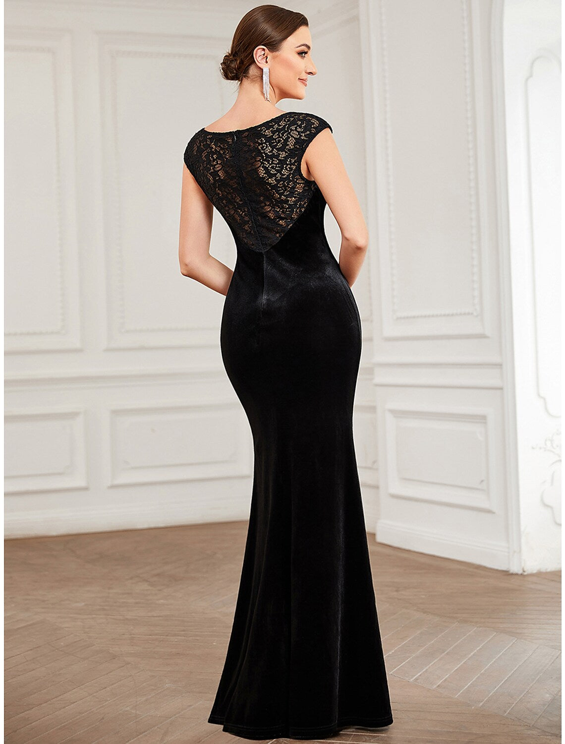 Evening Gown Elegant Dress Formal Floor Length Short Sleeve Insert