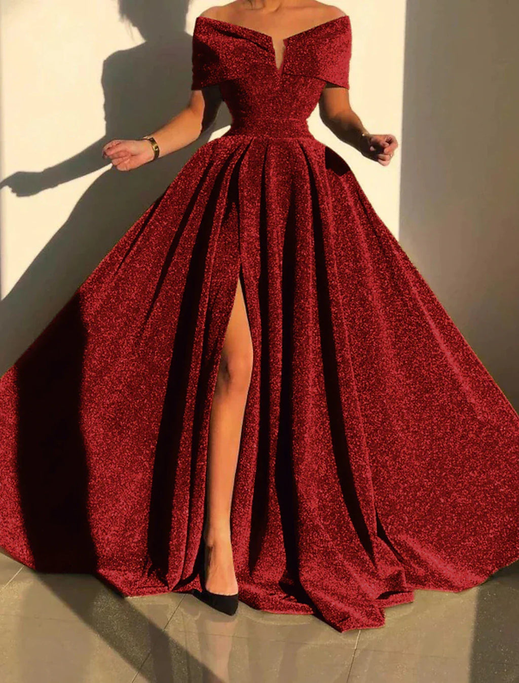 Silver Evening Gown Prom Silver Green Sparkle & Shine Party Formal Dress Formal Fall Court Train Sleeveless Off Shoulder Slit