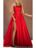 Evening Gown Glittering Dress Formal Christmas Court Train Sleeveless Spaghetti Strap with Ruched