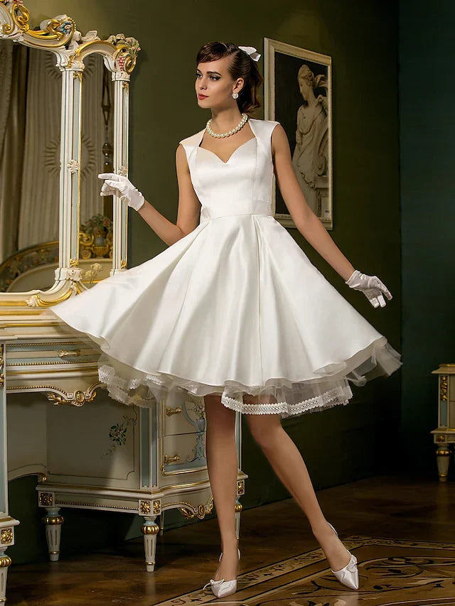 White Vintage Little Dresses Knee Length A-Line Button