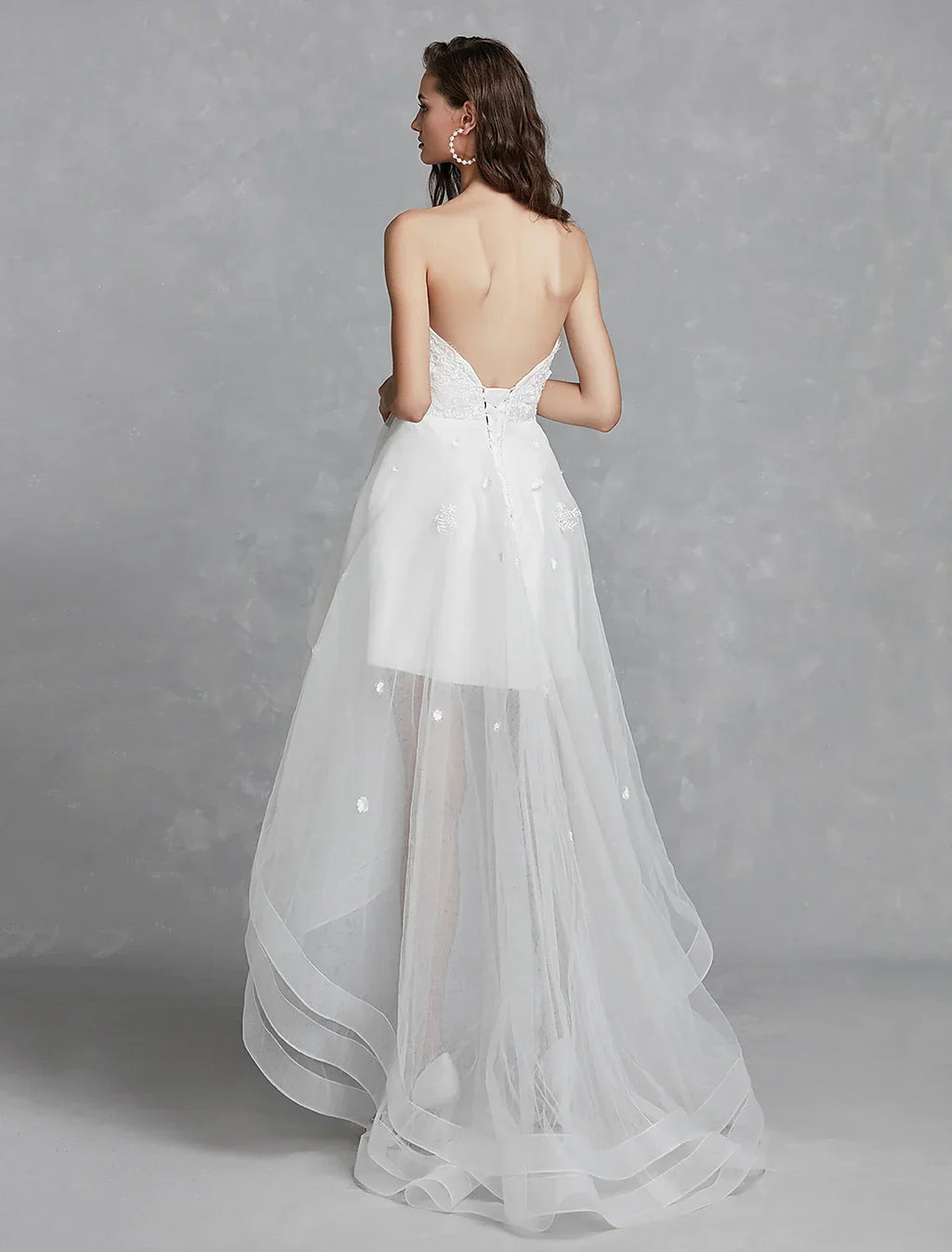White Open Back Little Dresses Asymmetrical A-Line Strapless With Appliques