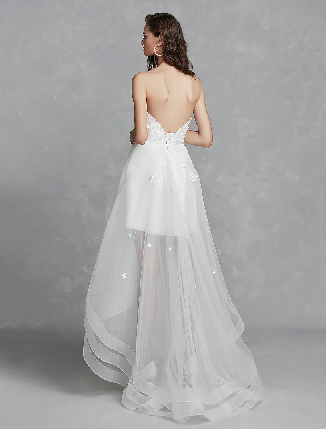 White Open Back Little Dresses Asymmetrical A-Line Strapless With Appliques