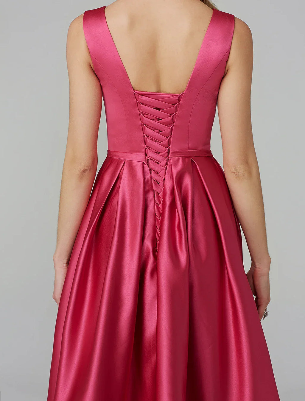 Pink Wedding Guest Cocktail Party Knee Length Sleeveless V Wire Dress with Sash / Ribbon