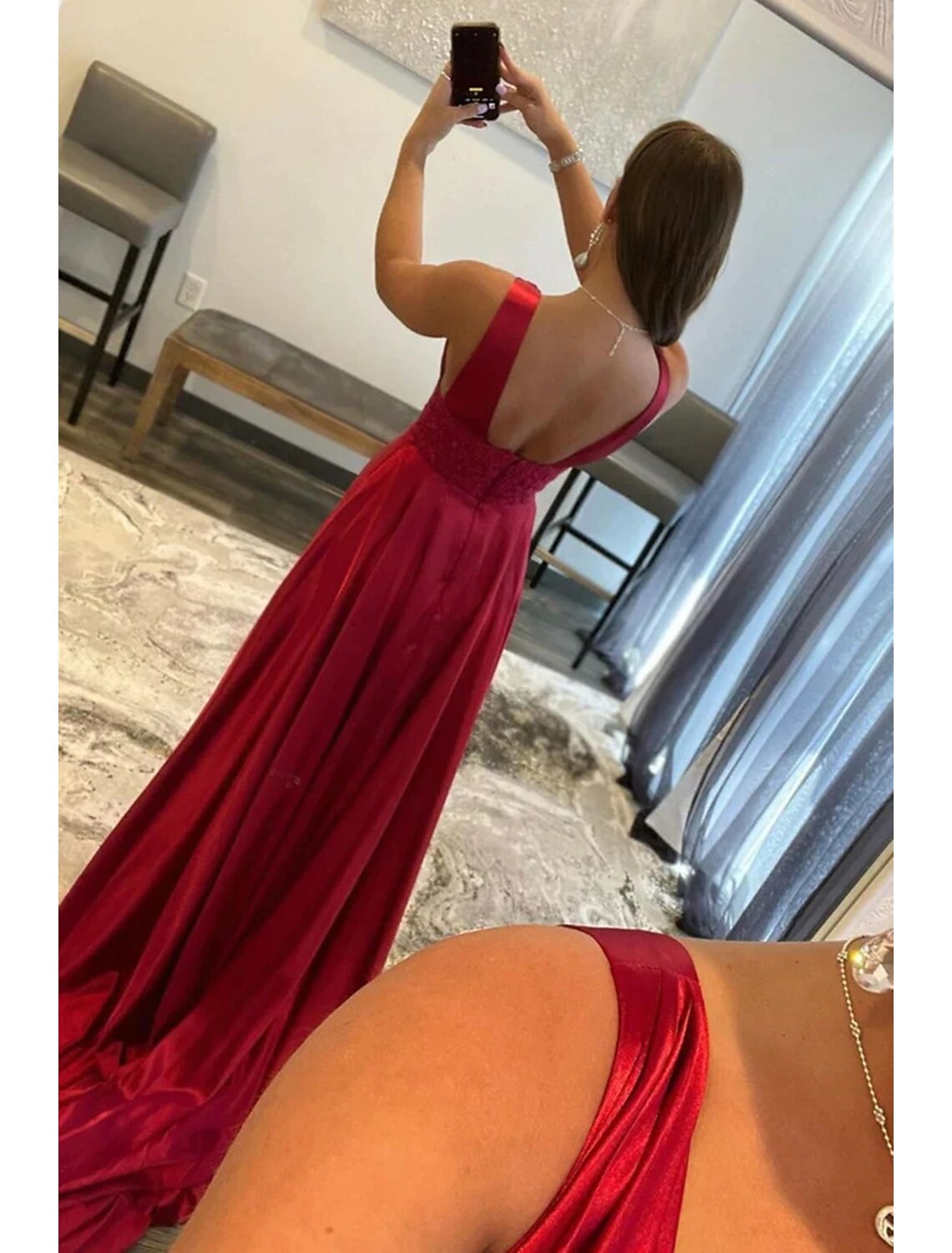 Empire Dress Formal Court Train Sleeveless Scoop Neck Backless with Slit