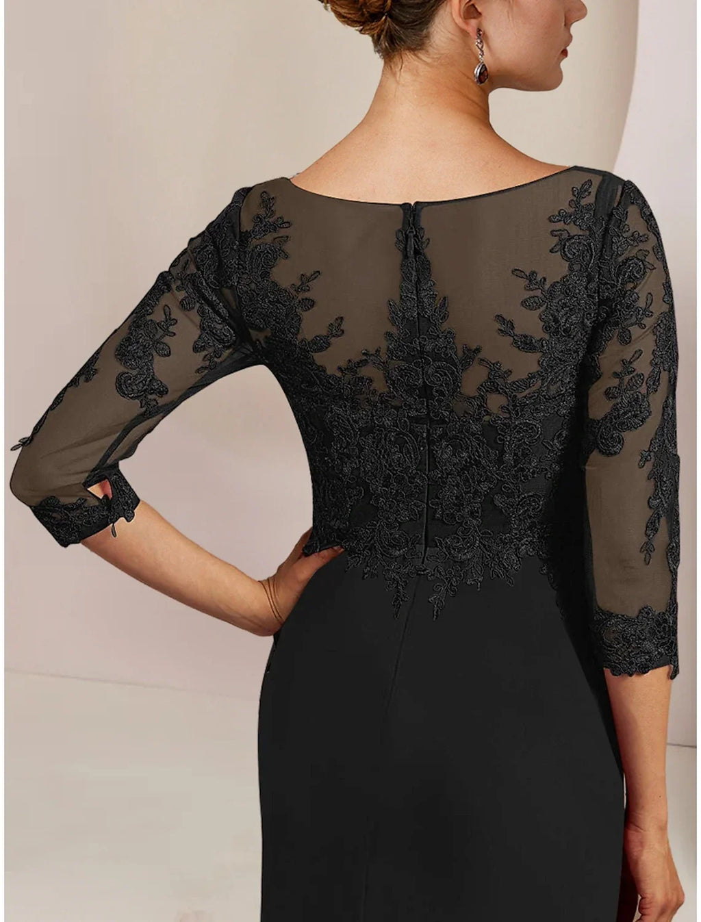 Mother of the Bride Dress Wedding Guest Party Elegant Scoop Neck Sweep / Brush Train Half Sleeve with Ruffles