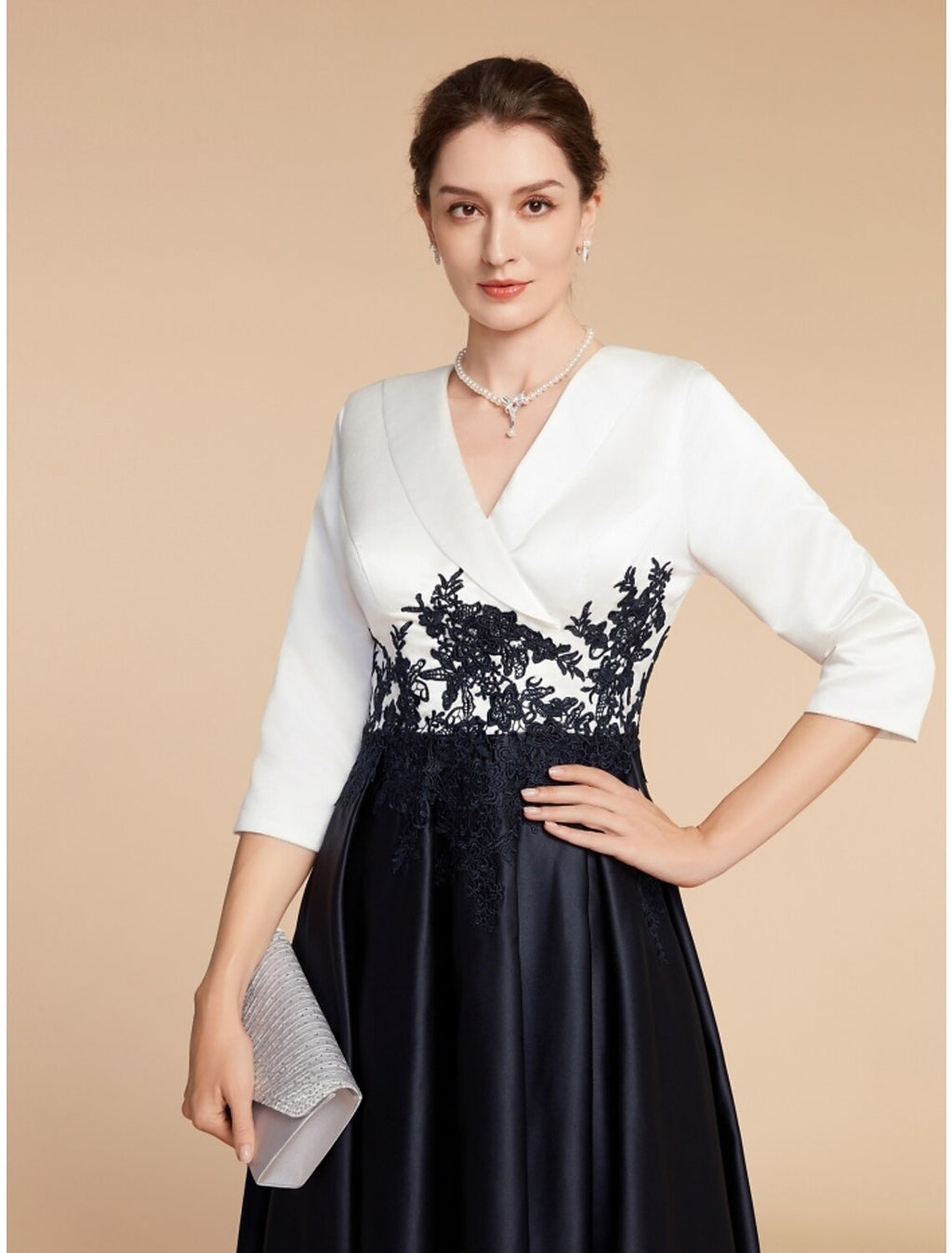 Mother of the Bride Dress Wedding Guest Elegant Petite V Neck Asymmetrical Half Sleeve with Ruching