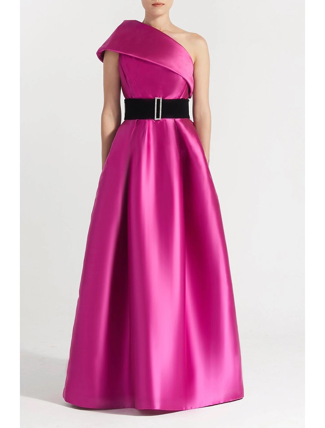Evening Gown Elegant Dress Formal Floor Length Sleeveless One Shoulder with Pocket