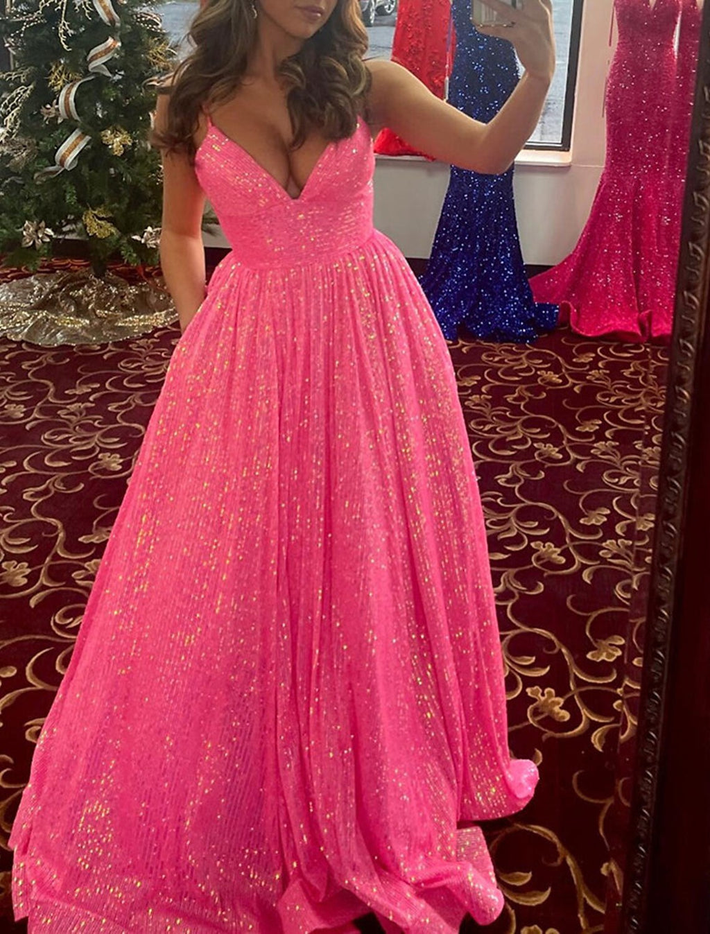 Sparkle & Shine Dress Party Wear Wedding Guest Floor Length Sleeveless Spaghetti Strap with Glitter