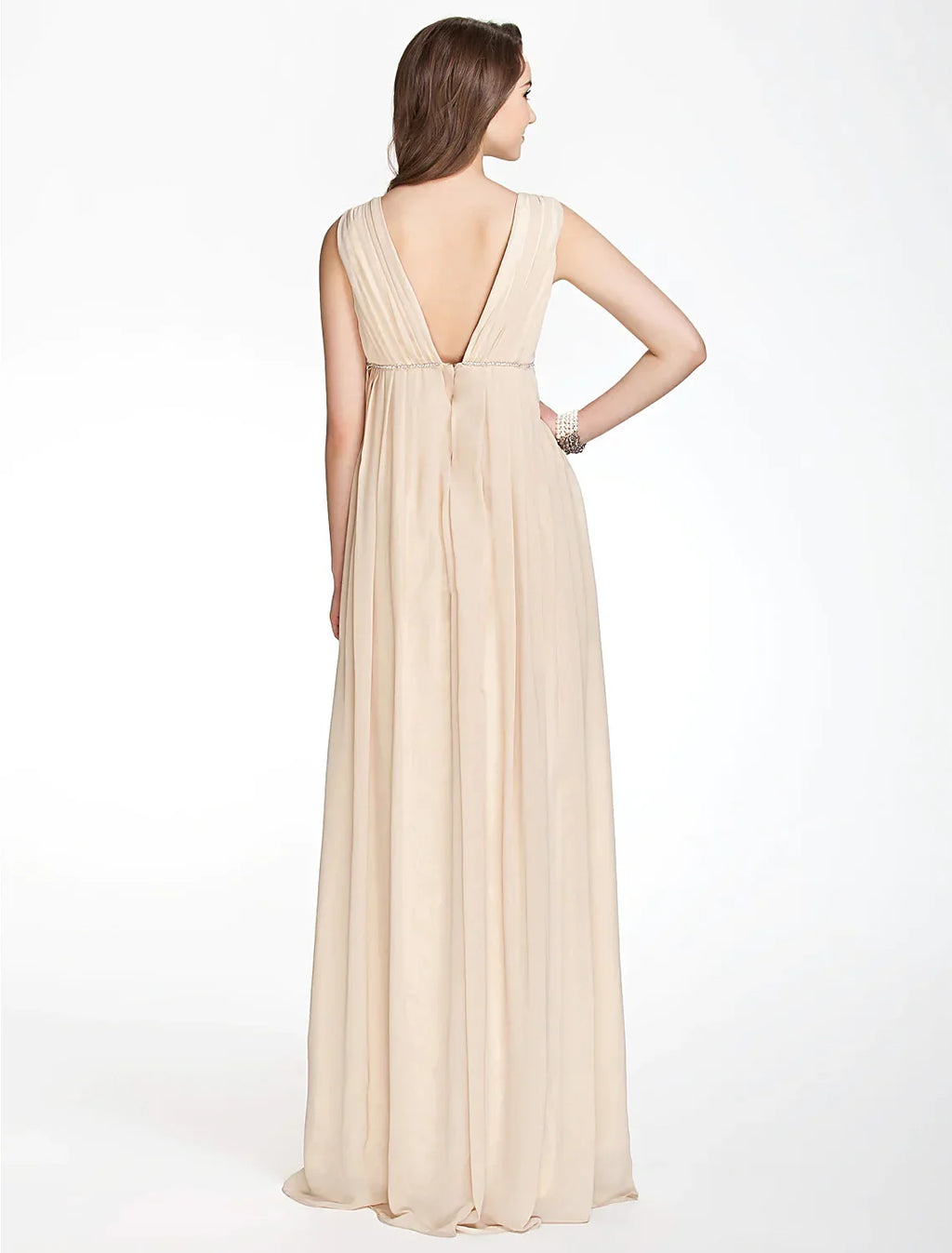 Bridesmaid Dress V Neck Sleeveless Beautiful Floor Length with Pleats Beading