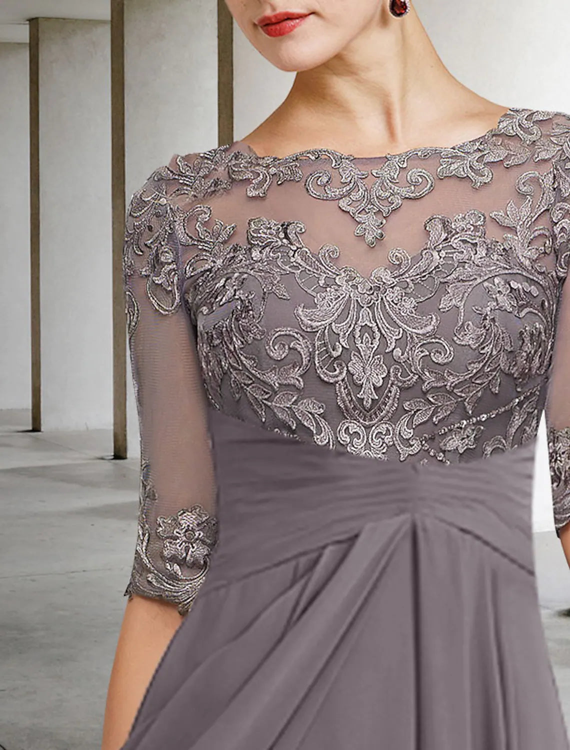 Mother of the Bride Dress Plus Size Elegant Asymmetrical Ankle Length Half Sleeve Beading Appliques