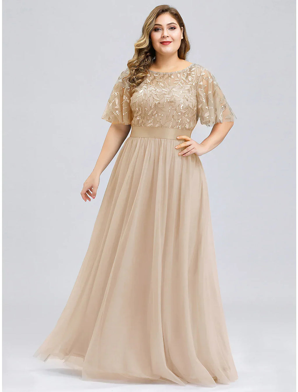 Wedding Guest Floor Length Short Sleeve with Appliques