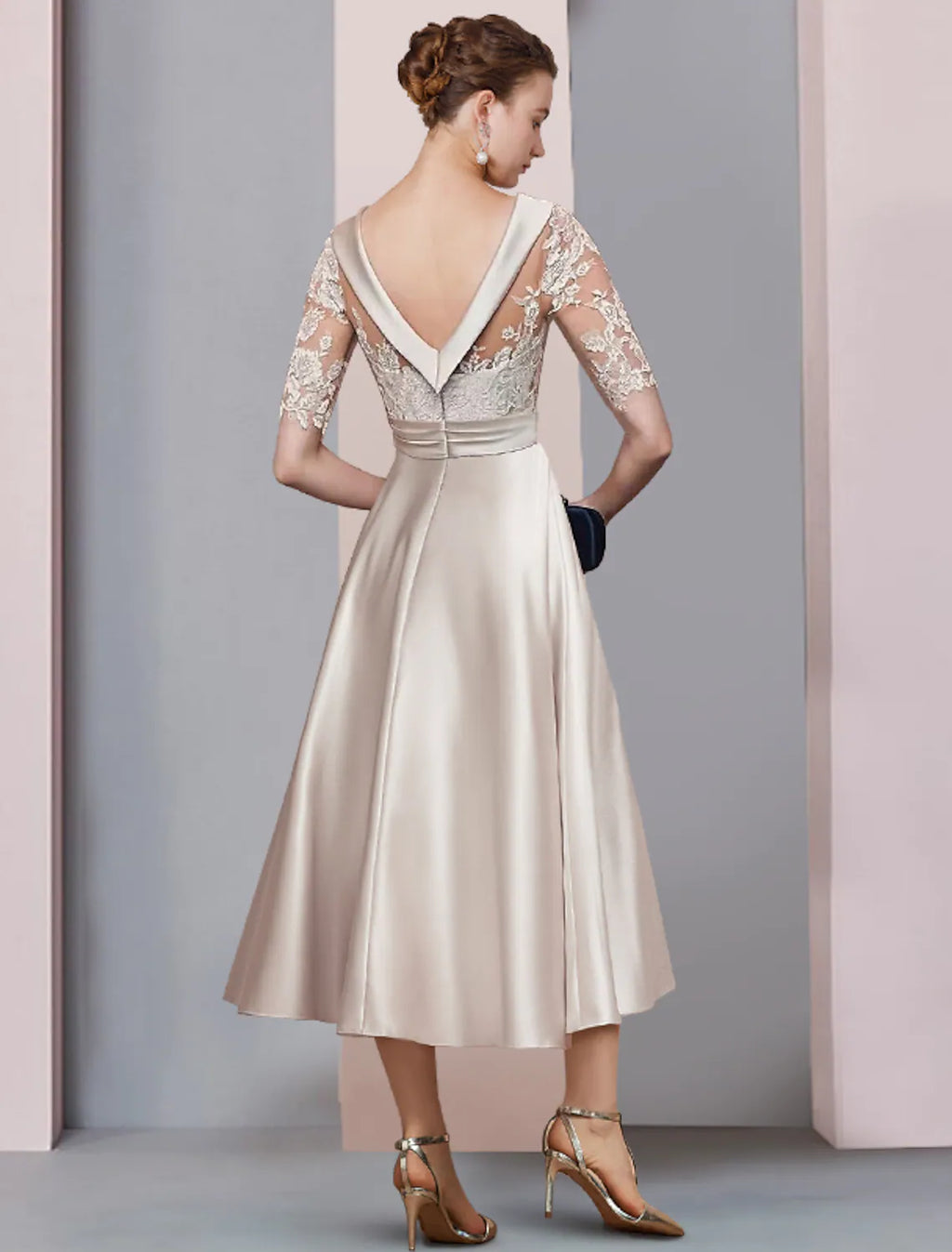 Mother of the Bride Dress Wedding Vintage Elegant Half Sleeve with Ruched Appliques