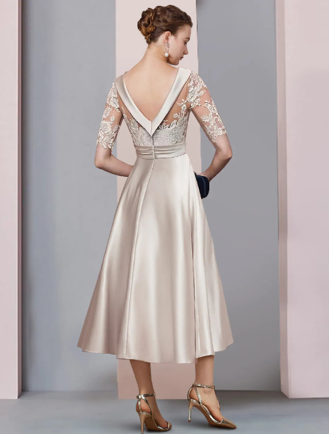 Mother of the Bride Dress Wedding Vintage Elegant Half Sleeve with Ruched Appliques