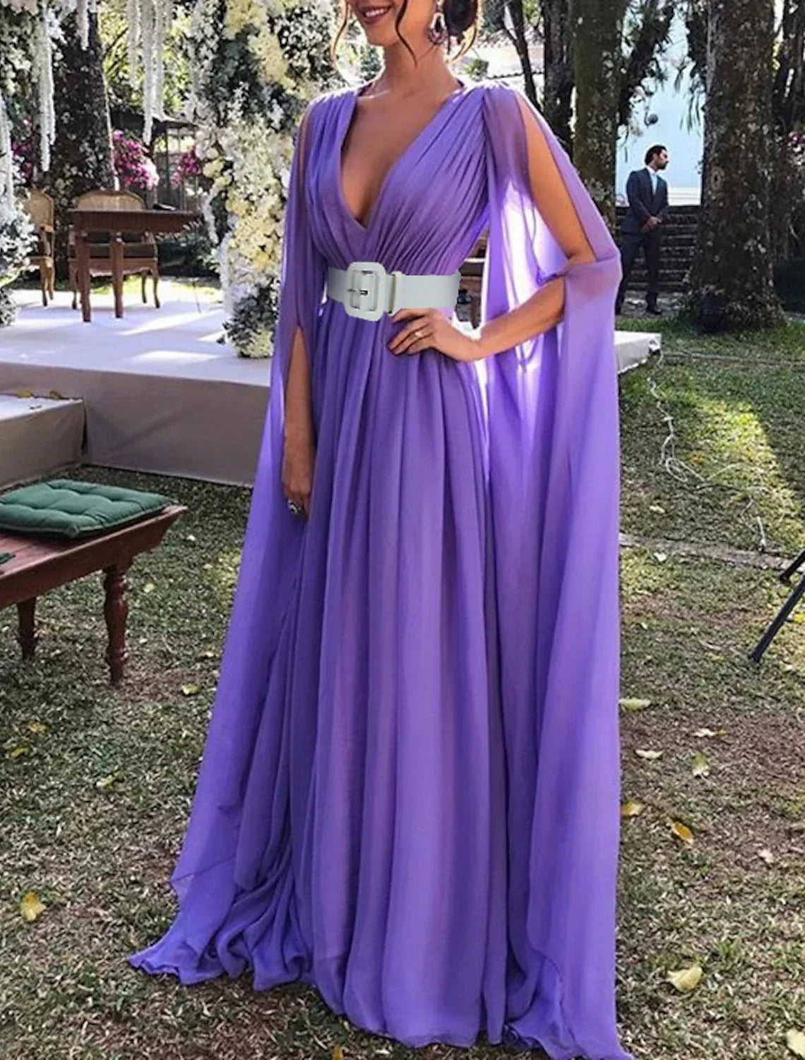 Black Wedding Guest Dresses Maxi Dress Wedding Party Dress Tie Floor Length Long Sleeve V Neck Fall Wedding Guest with Belt