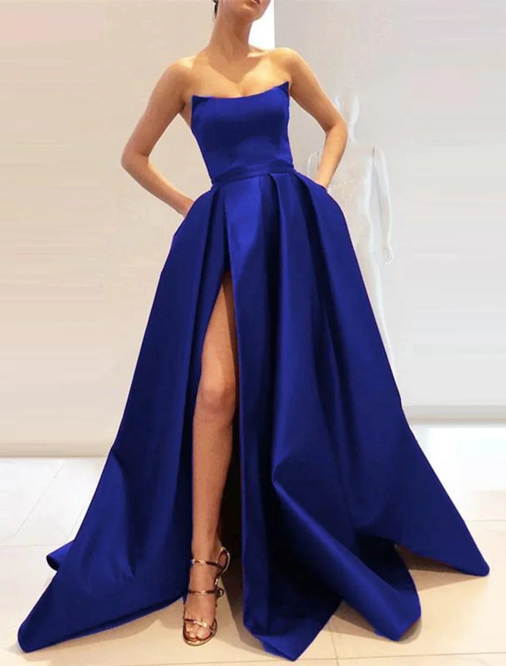 Ball Gown Party Dresses Minimalist Dress Prom Wedding Party Floor Length Sleeveless Jewel Neck Pocket Italy Ladder Back with Sleek