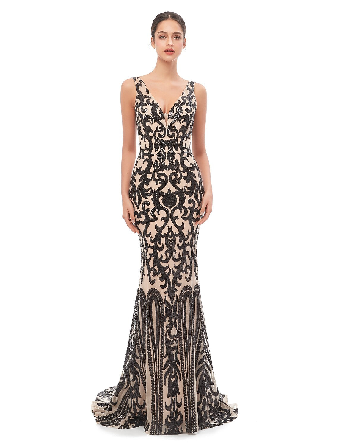Evening Gown Celebrity Style Dress Prom Sleeveless V Neck