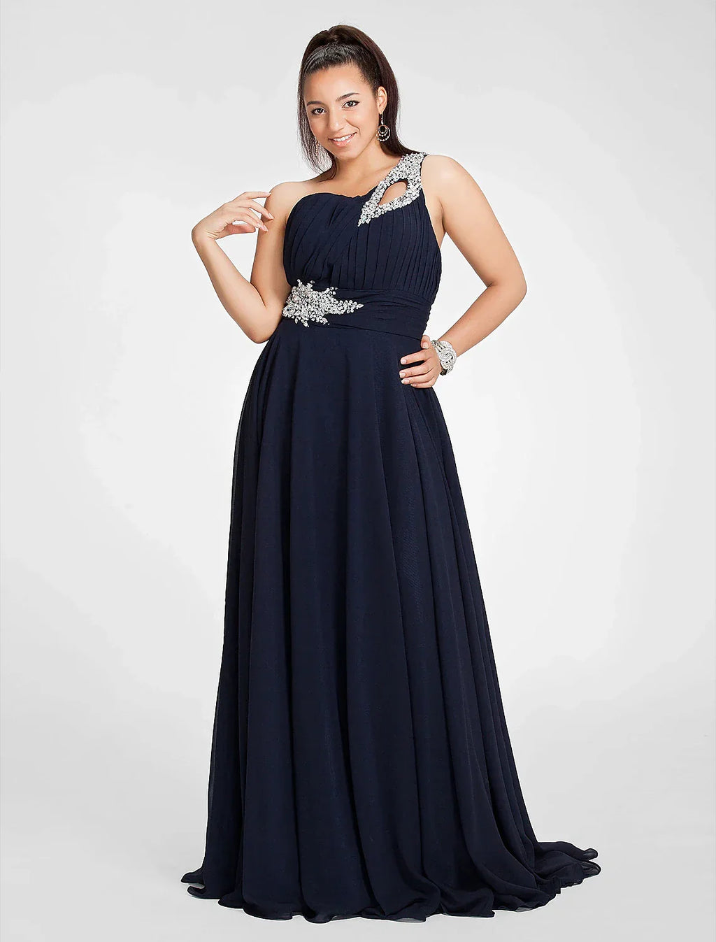 Cut Out Dress Wedding Guest Sweep / Brush Train Sleeveless One Shoulder with Ruched Beading