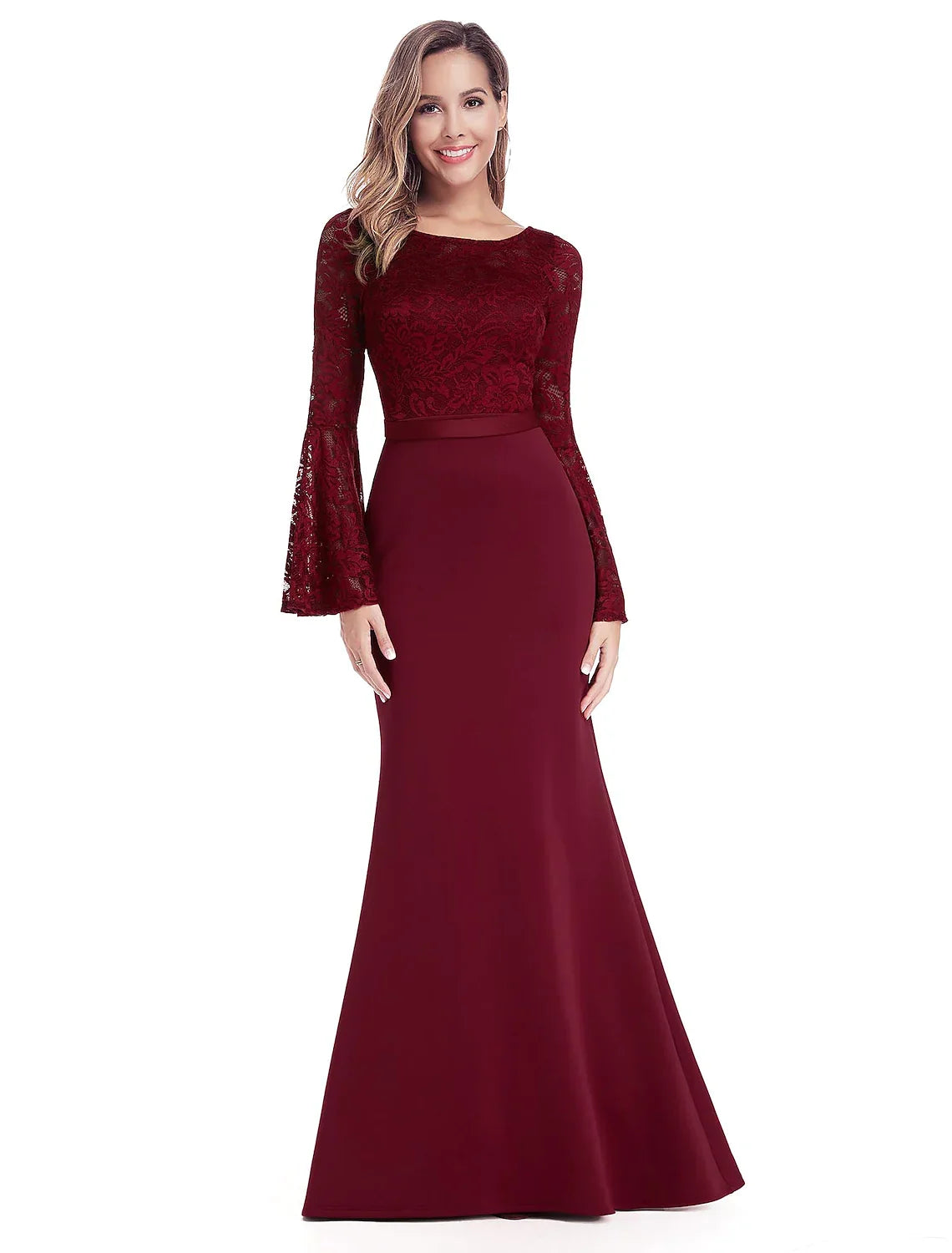 Evening Gown Dress Wedding Guest Floor Length Long Sleeve with Appliques