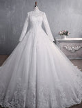 Engagement Formal Wedding Dresses Princess Long Sleeve High Neck Appliques