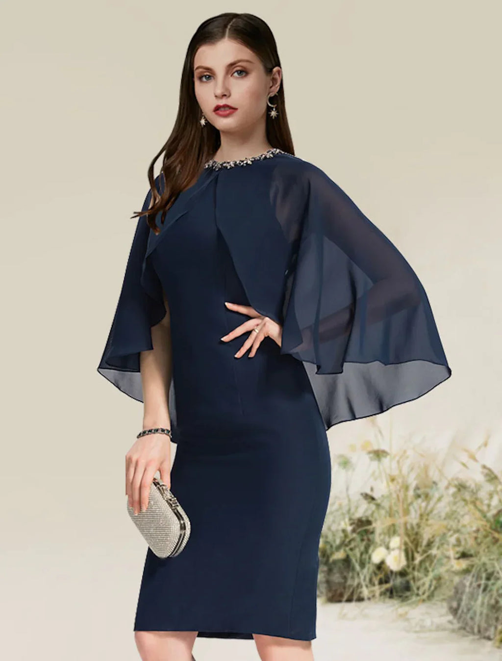 Cocktail Dress Party Knee Length Half Sleeve with Beading