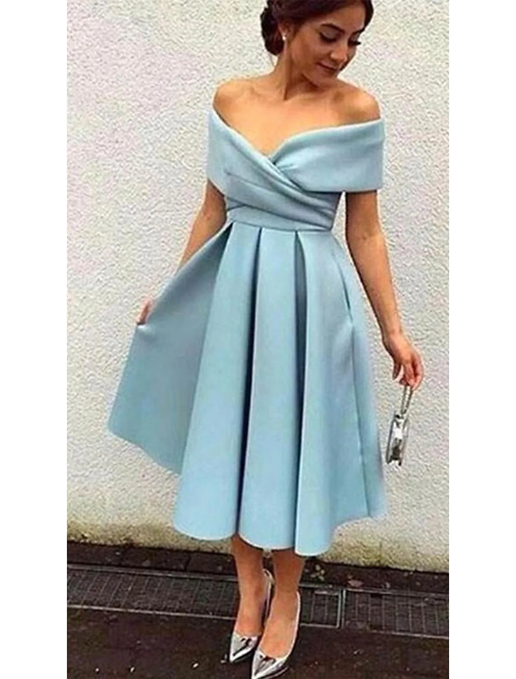 Cocktail Dresses Vintage Dress Short Sleeve V Neck Fabric V Back with Pleats