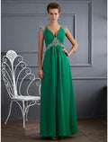 Evening Gown Sparkle & Shine Dress Formal Floor Length Sleeveless V Neck with Rhinestone Ruched
