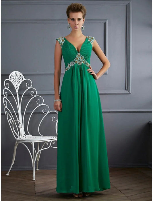 Elegant Red A-Line V-Neck Sleeveless Classic-Back Floor-Length Evening Dress