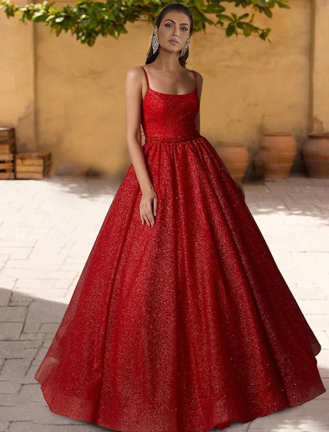Ball Gown Quinceanera Dresses Sparkle & Shine Dress Sweet 16 Birthday Floor Length Sleeveless Spaghetti Strap with Glitter Criss Cross Pleats