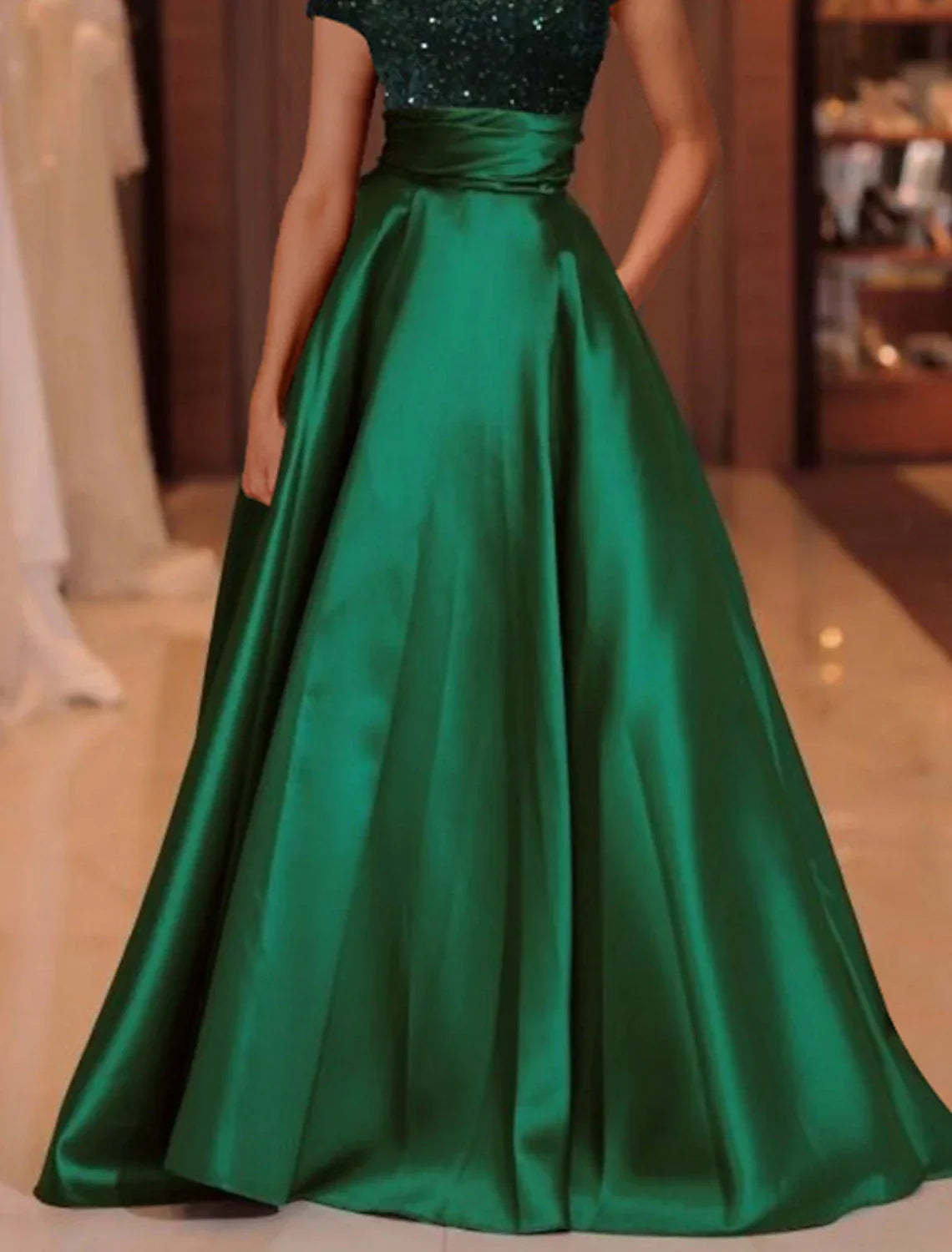 Evening Gown Elegant Dress Christmas Floor Length Short Sleeve High Neck