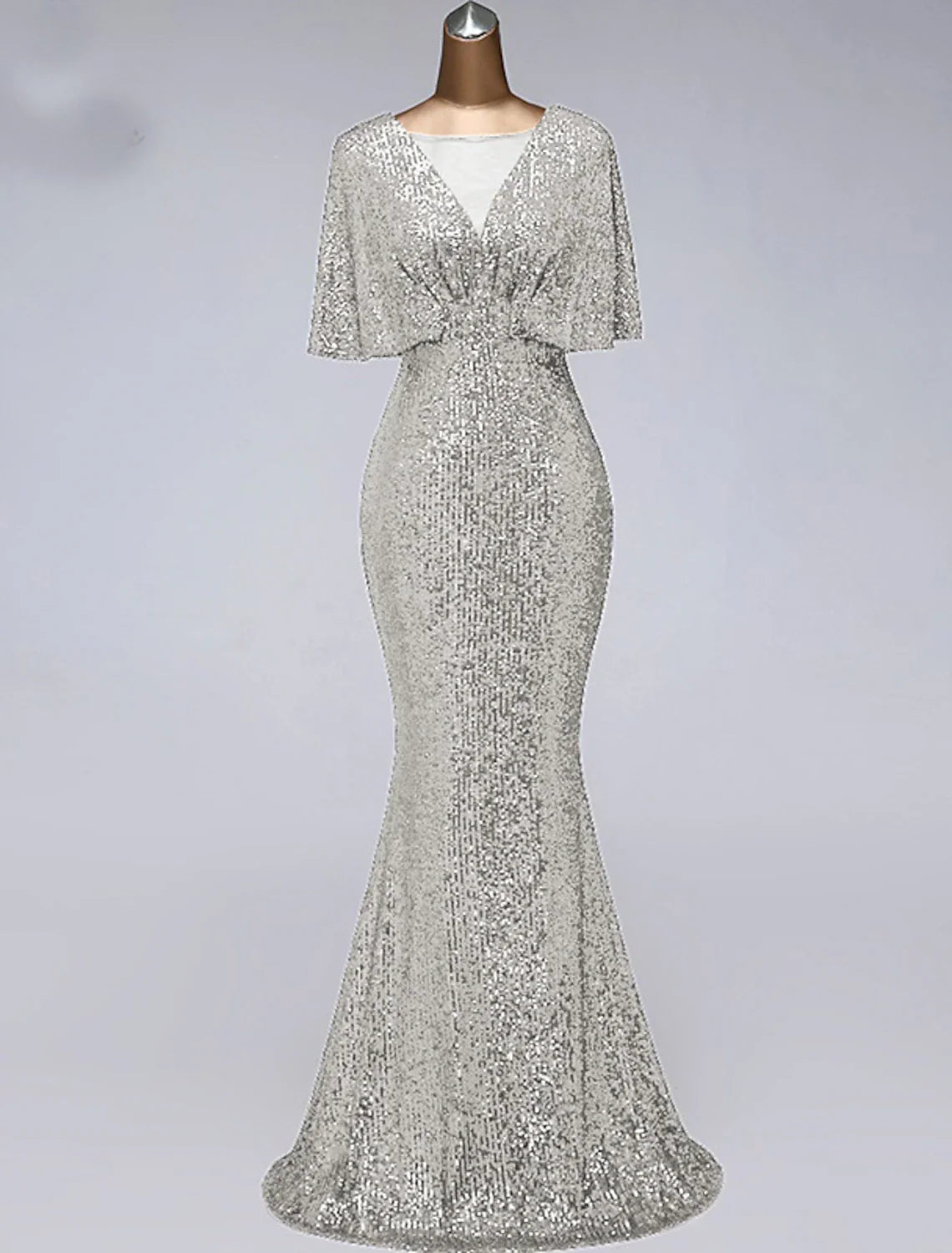 Mermaid / Trumpet Prom Dresses Sparkle Dress Wedding Guest Floor Length Half Sleeve Illusion Neck with Ruffles