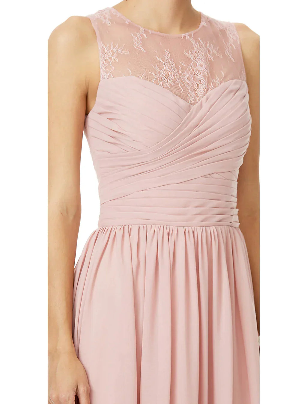 Bridesmaid Dress Jewel Neck Sleeveless See Through Floor Length / with / Criss Cross / Pleats
