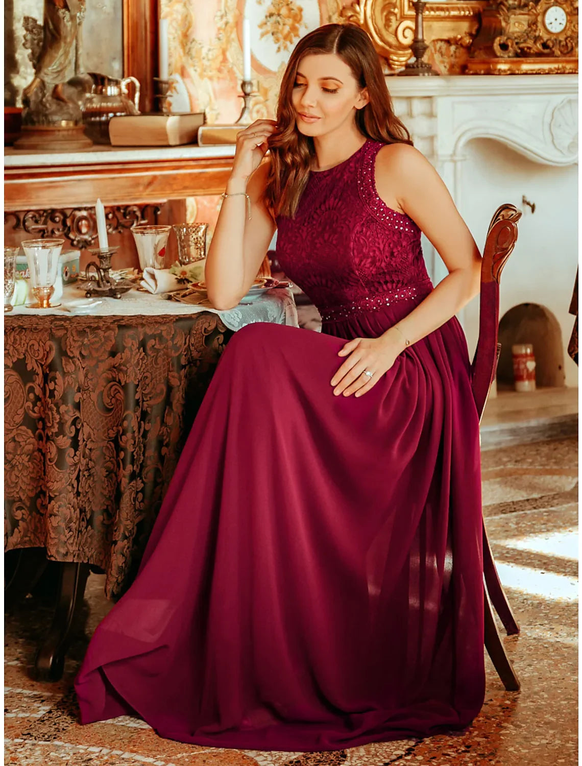 Wedding Guest Floor Length Sleeveless Pleats