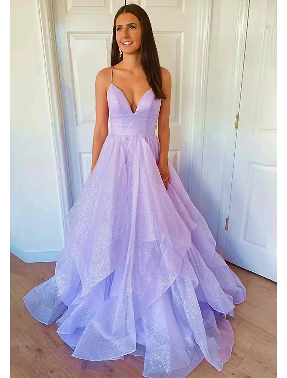 Ball Gown A-Line Prom Dresses Dress Formal Floor Length Sleeveless Backless with Pleats Ruffles