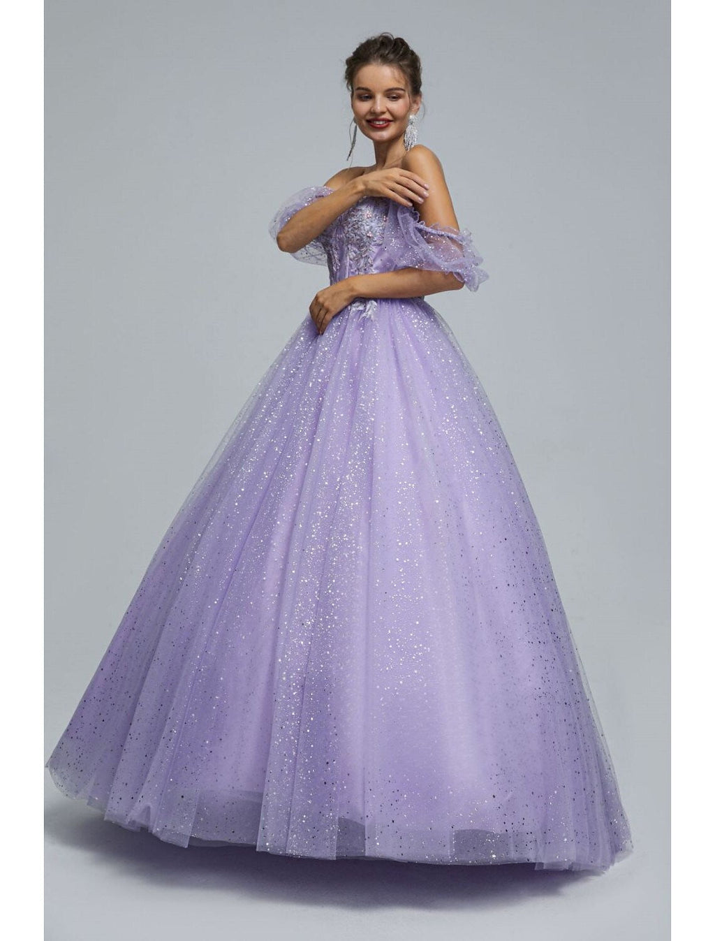Ball Gown Prom Dresses Princess Dress Graduation Floor Length Short Sleeve with Appliques