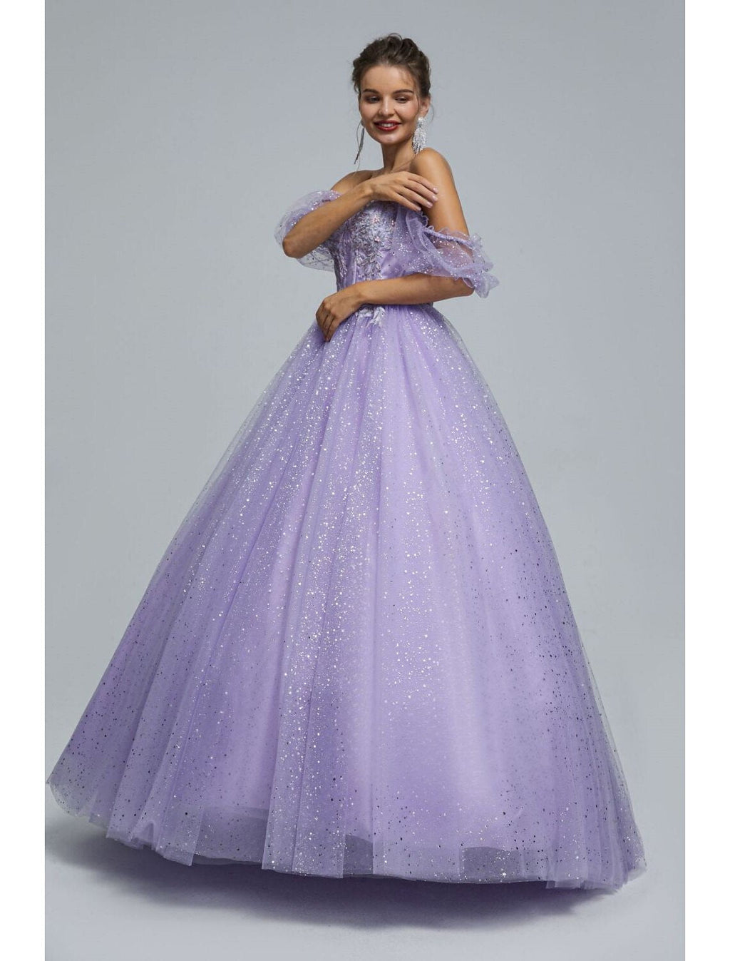 Ball Gown Prom Dresses Princess Dress Graduation Quinceanera Floor Length Short Sleeve Sweetheart with Appliques