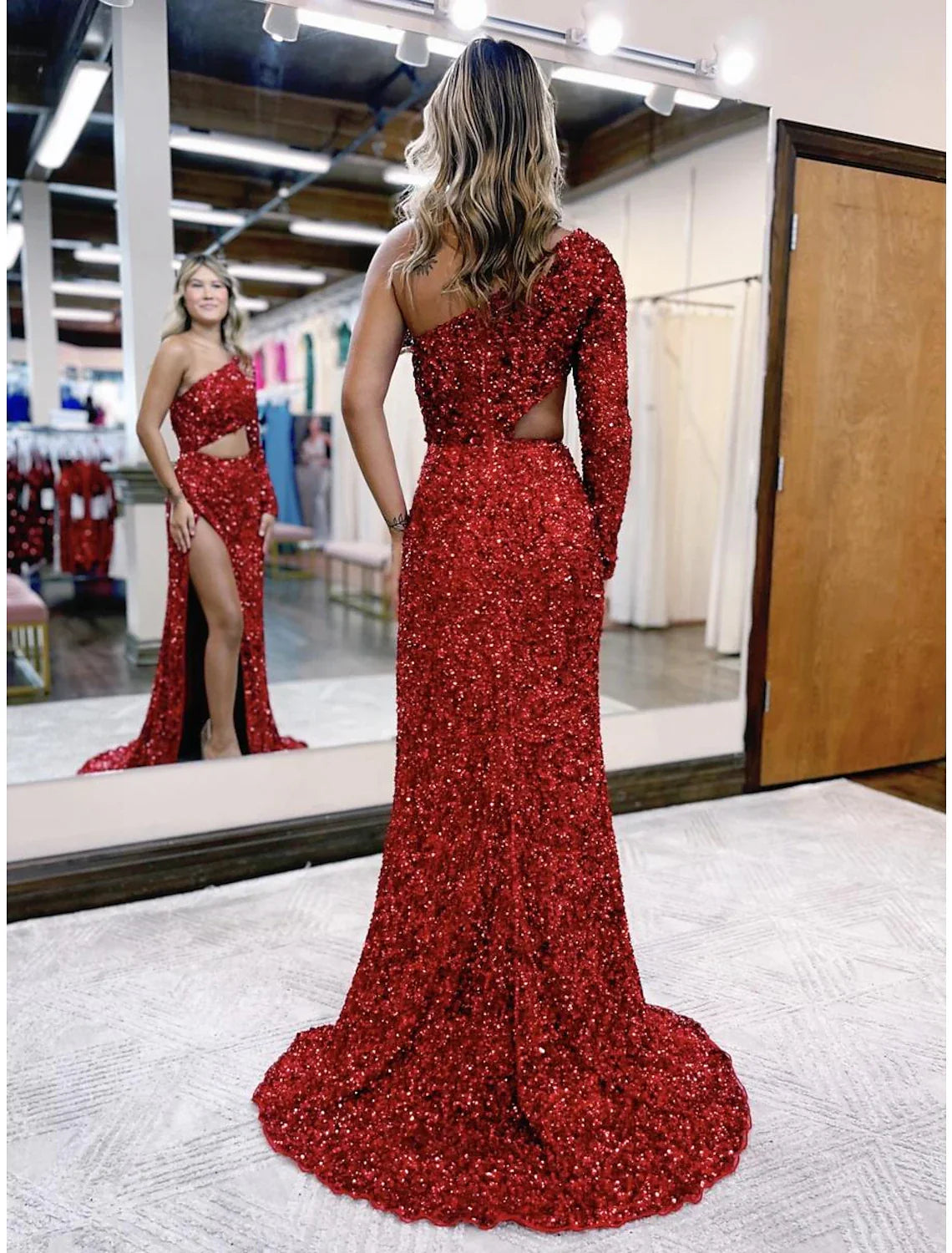 Sheath / Column Prom Dresses Maxi Dress Party Wear Floor Length Short Sleeve V Neck V Back with Slit