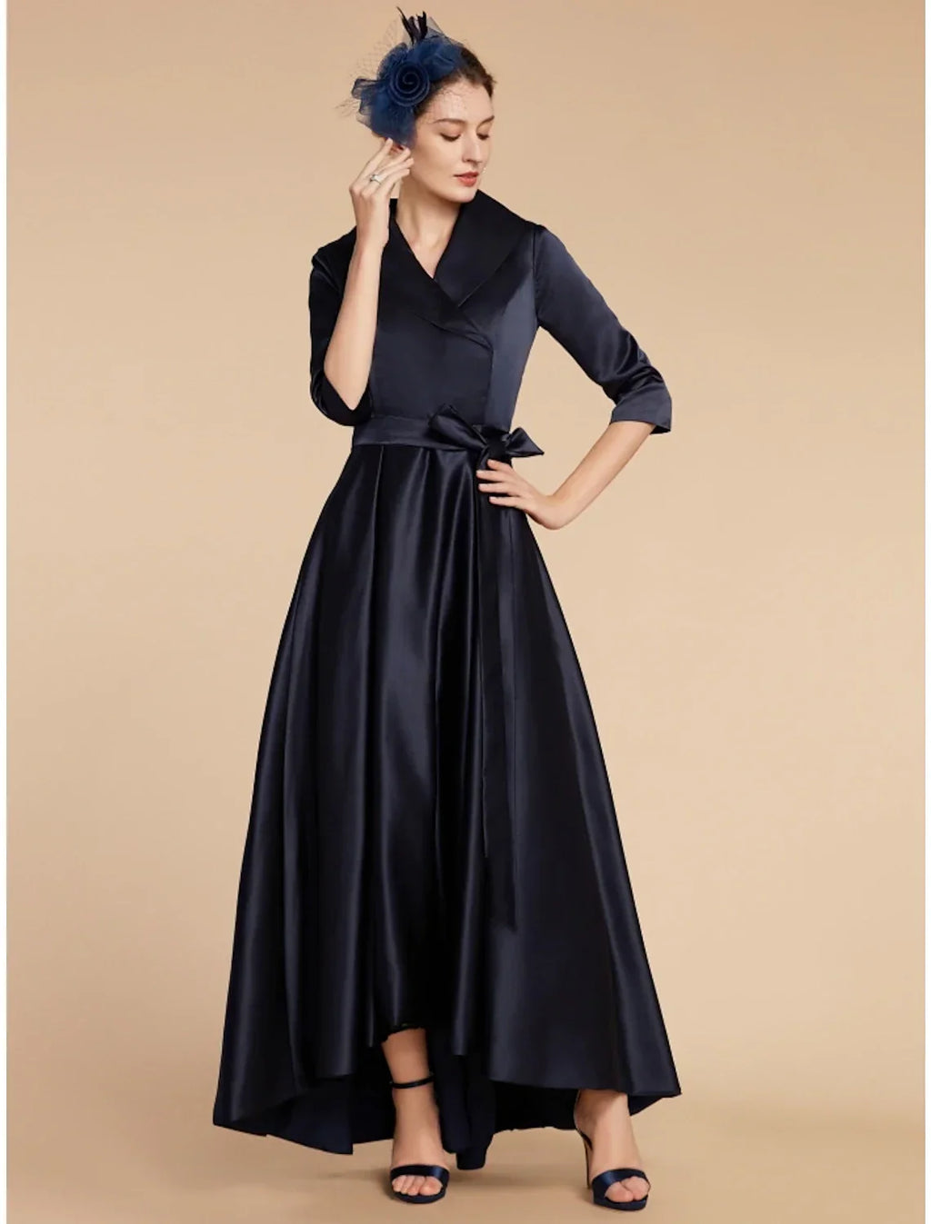 Mother of the Bride Dress Wedding Guest Elegant V Neck Ankle Length Half Sleeve with Sash / Ribbon Ruching Solid Color